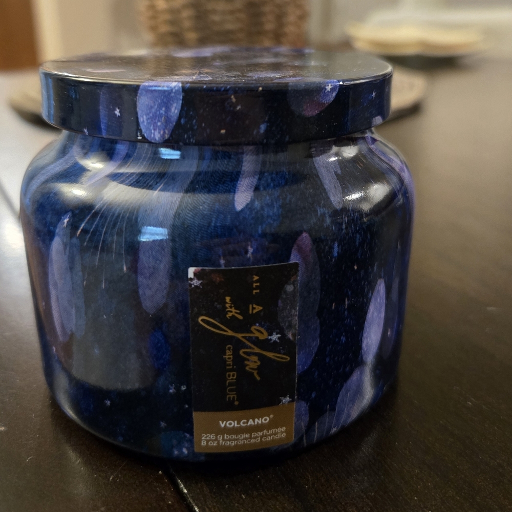 Anthropologie volcano candle Capri blue